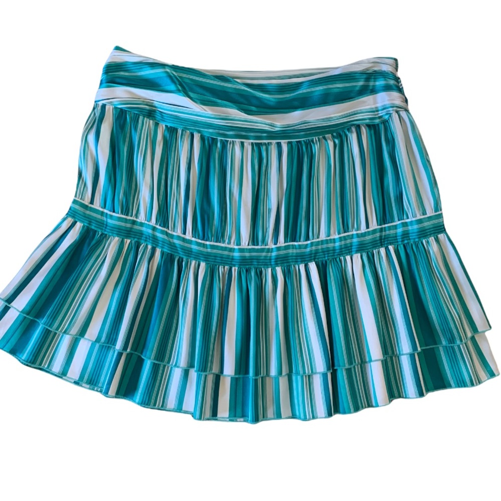 BEBE striped silk skirt medium turquoise and white